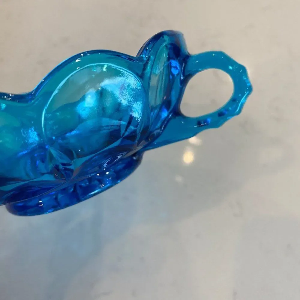 Vintage 1960s-1970s Anchor Hocking Fairfield Blue Double Handled Glass Dish